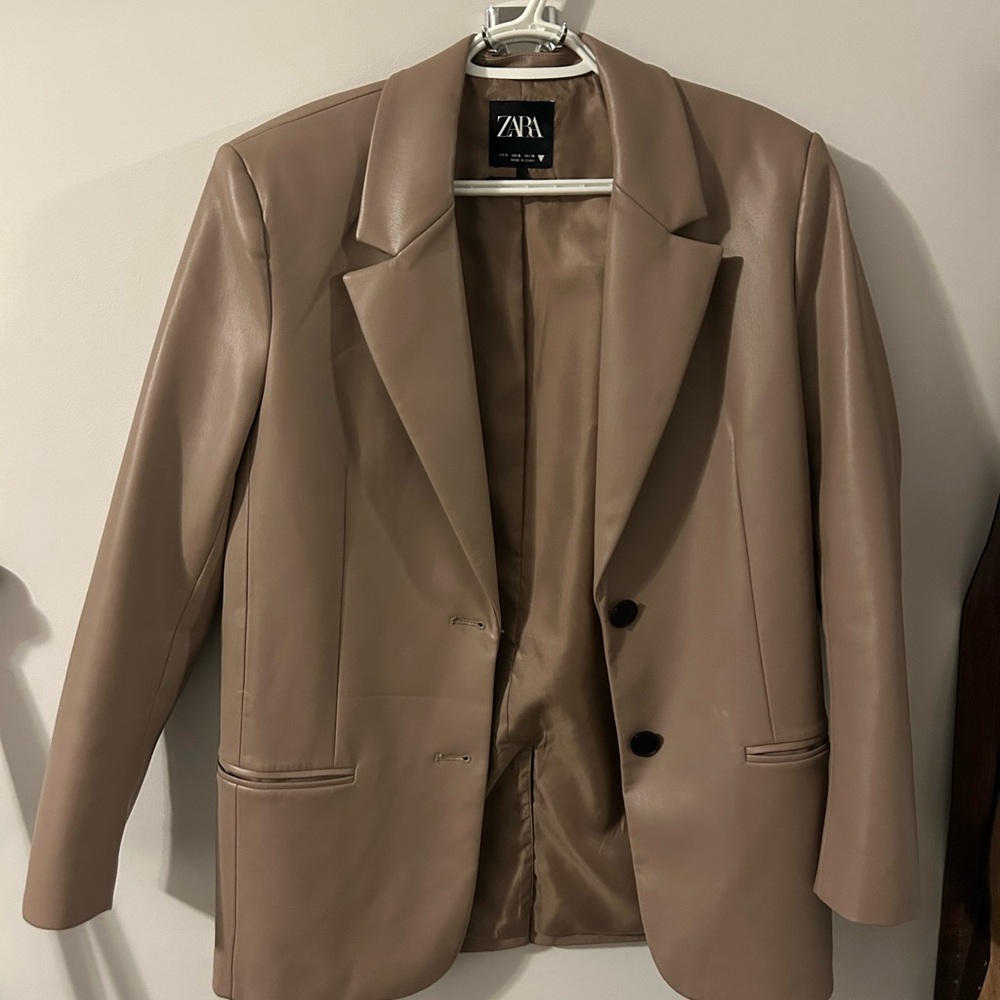 ZARA Taupe Faux Leather Blazer